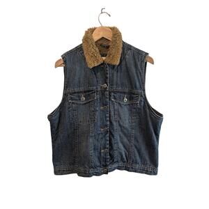 Vintage Wrangler Denim Vest Jacket Women XXL Sherpa Lined Y2K Western Cowgirl